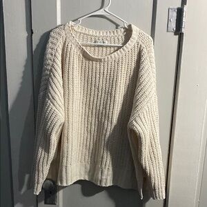 American Eagle Outfitters Cream Chunky Knit Crew Neck Sweater
